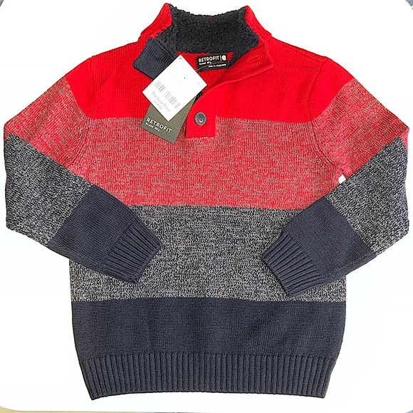 NWT Kids Retrofit 3/4 Button Up Black Stripe Soft Pullover Turtleneck Sweater A5 - Picture 1 of 7